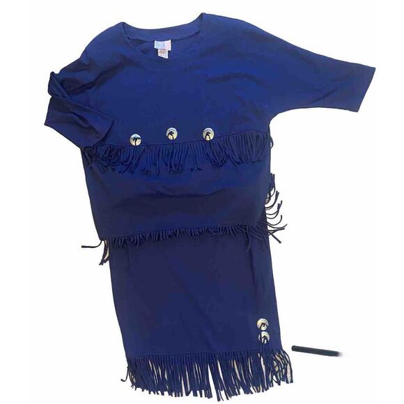 Womens Size 1XL Skirt & Shirt Set Blue w/ Fringe Conchos Western Rodeo Vintage - Picture 4 of 13